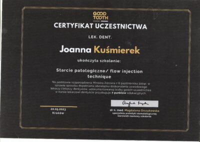 Certyfikat Szkolenia- Starcie patologiczne flow injection technique