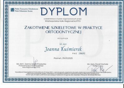 Certyfikat Szkolenia- Zakotwiczenie szkieletowe w praktyce ortodontycznej
