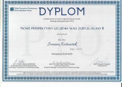 Certyfikat Szkolenia- nowe perspektywy leczenia wad zgryzu klasy 2